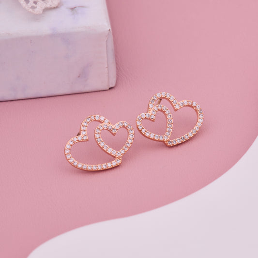Double Heart Rose Gold Earrings