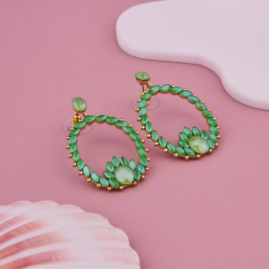 Green Gemstone Oval Hoop Earrings