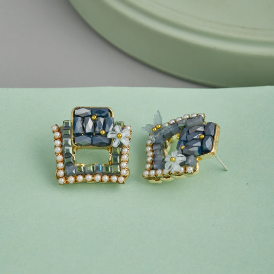 Blue Stone & White Flower Earrings Elegant & Stylish Design
