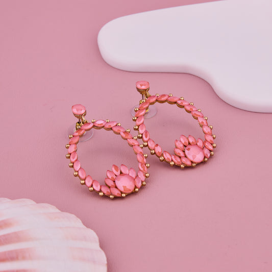 Pink Gemstone Oval Hoop Earrings