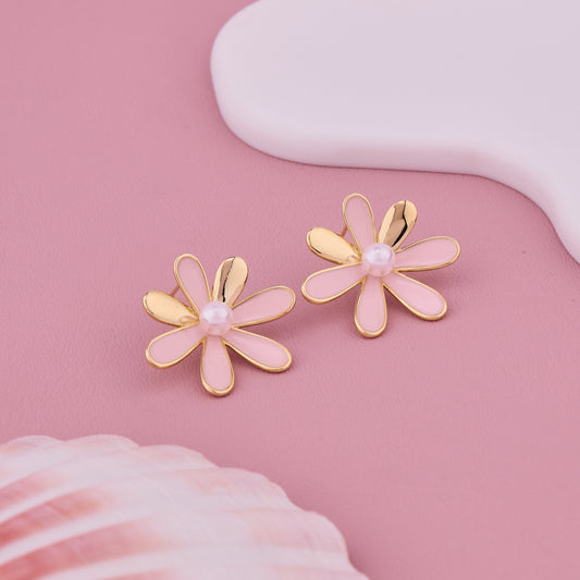 Gold Flower Pearl Earrings