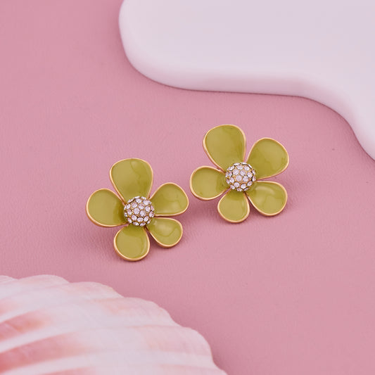 Green Flower Stud Earrings