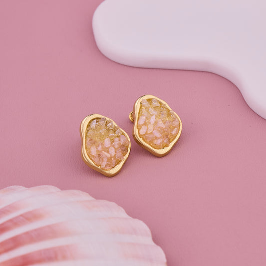 Golden Textured Stone Earrings