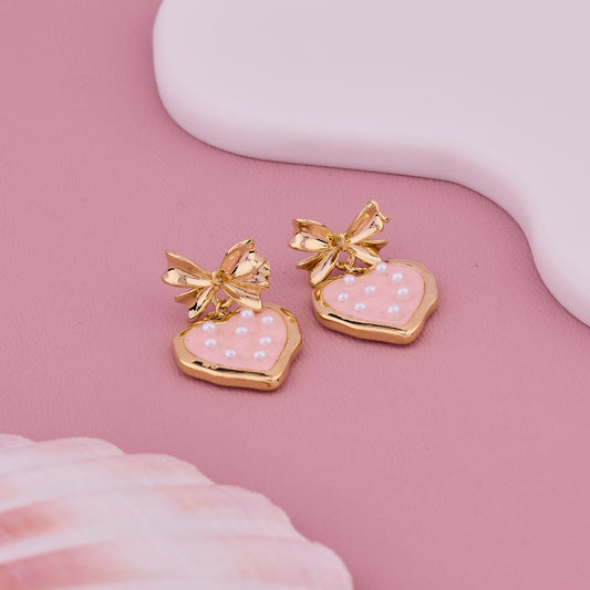 Pink Heart Bow Earrings