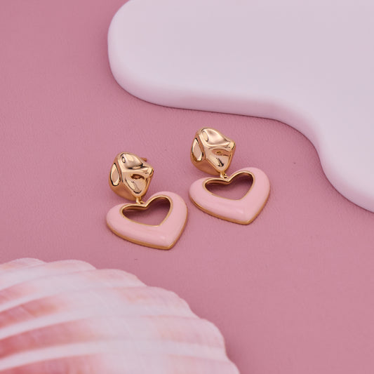 Pink Heart Drop Earrings