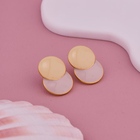 Gold & White Dual Round Stud Earrings