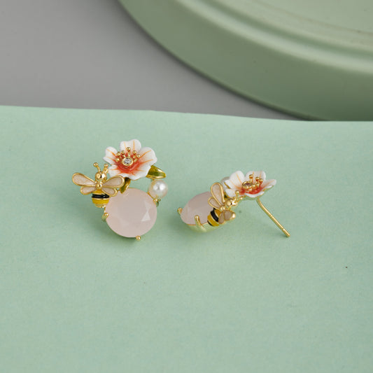 Bee & Flower Earrings Nature-Inspired Enamel Charm