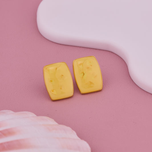 Yellow Rectangular Stone Stud Earrings