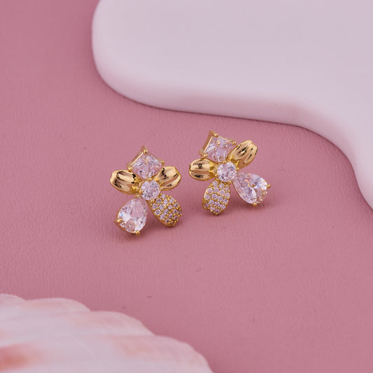 Gold Plated Crystal Floral Stud Earrings with Mixed-Cut Stones