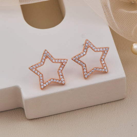 Rose Gold Star-Shaped Earrings with Sparkling White Crystals