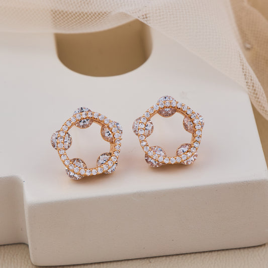 Rose Gold Circular Earrings with Diamond-Studded Detailing