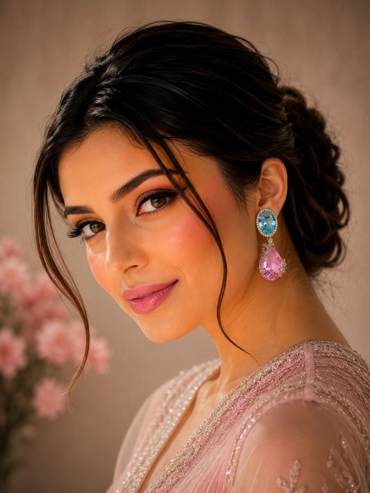 Aqua Pink Teardrop Earrings