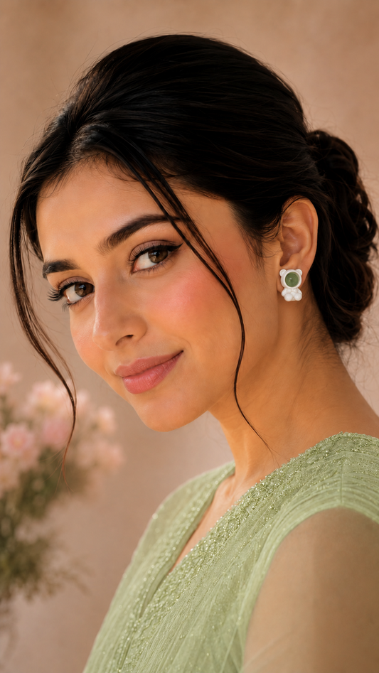Green Gem Teddy Earrings