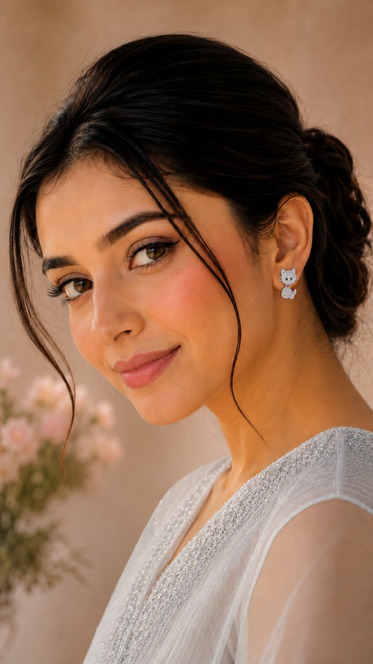Crystal Cat Stud Earrings
