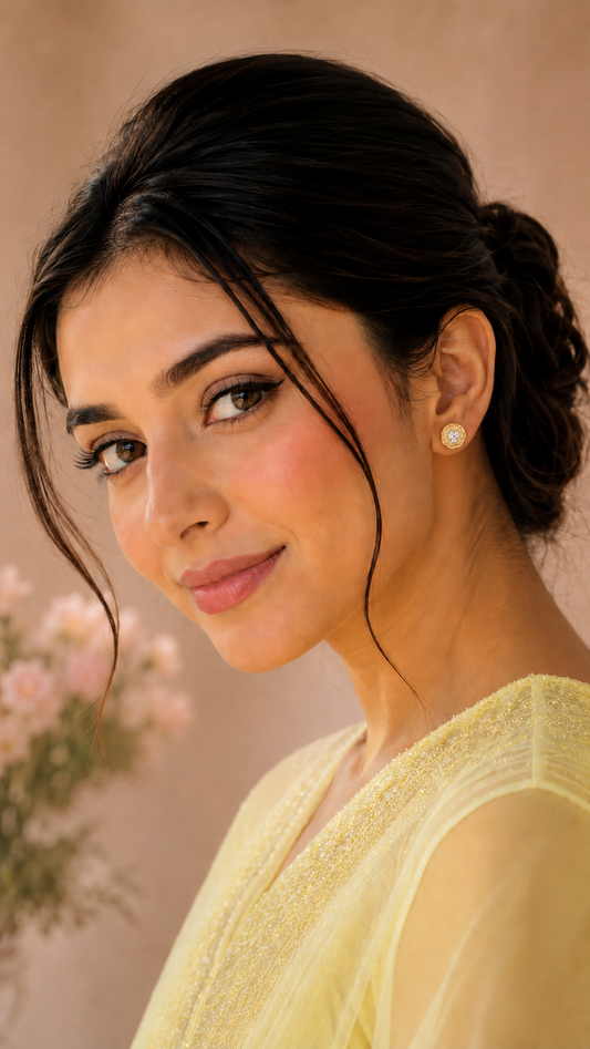 Gold Floral Crystal Stud Earrings
