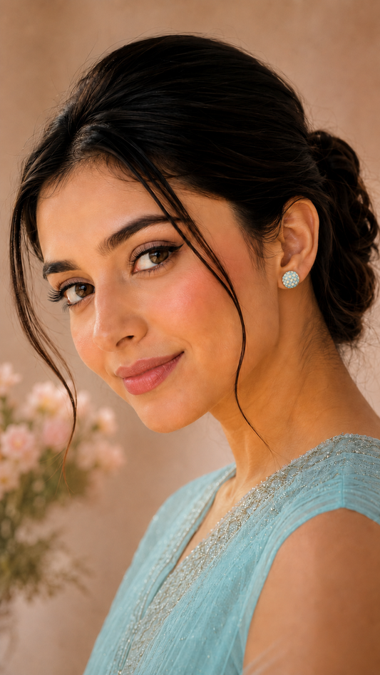 Gold Plated Circular Checkered Stud Earrings