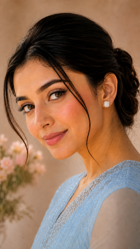 Textured Silver Square Stud Earrings