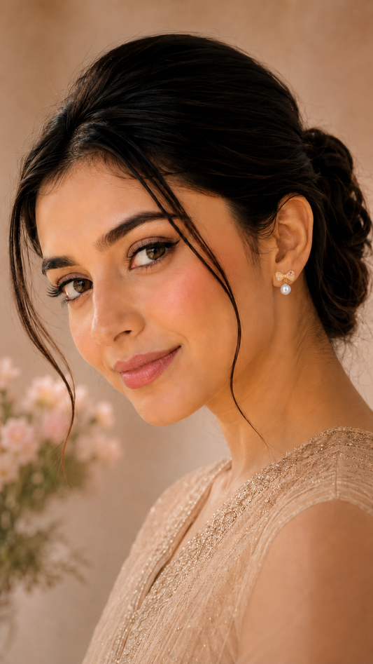 Bow Pearl Drop Stud Earrings