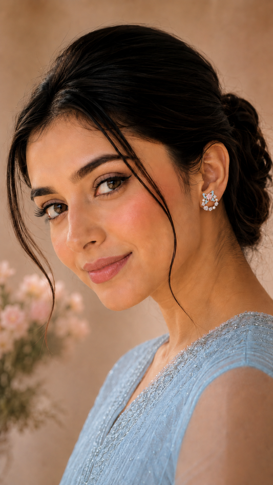 Butterfly Pearl Crystal Stud Earrings