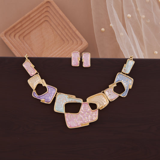 Pastel Geometric Necklace & Earrings Set – Artistic Elegance