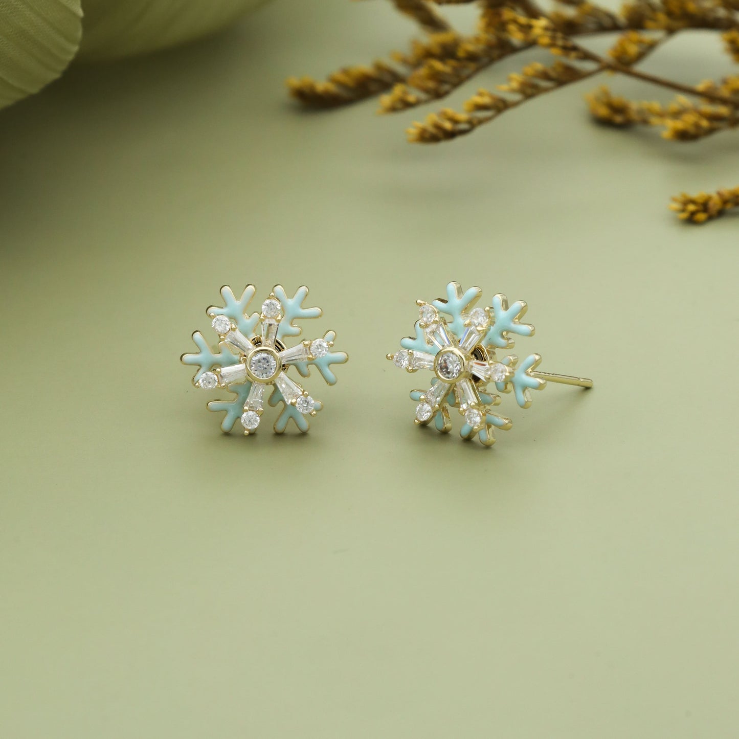 Snowflake Stud Earrings with Crystals for Women & Girls Elegant Winter Design