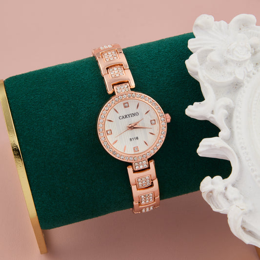 Elegant Rose Gold Analog Watch with Crystal Accents for Women