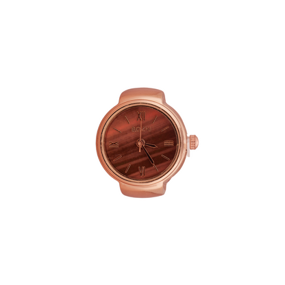 Rose Gold Ring Watch with Brown Roman Dial For Women