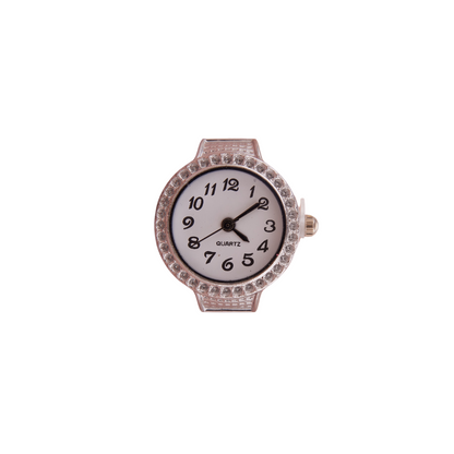 Premium Silver Toned Crystal Studded Round Dial Ring Watch for Women