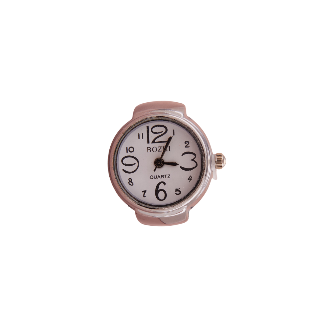 Silver-Toned Bold Number Dial Adjustable Ring Watch for Women