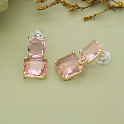 Elegant Double Pink Crystal Drop Earrings
