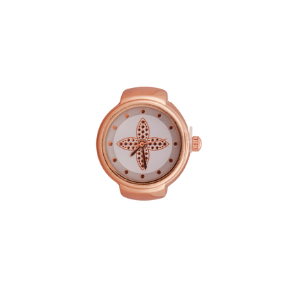 Rose Gold Ring Watch with Ornamental Floral Dial