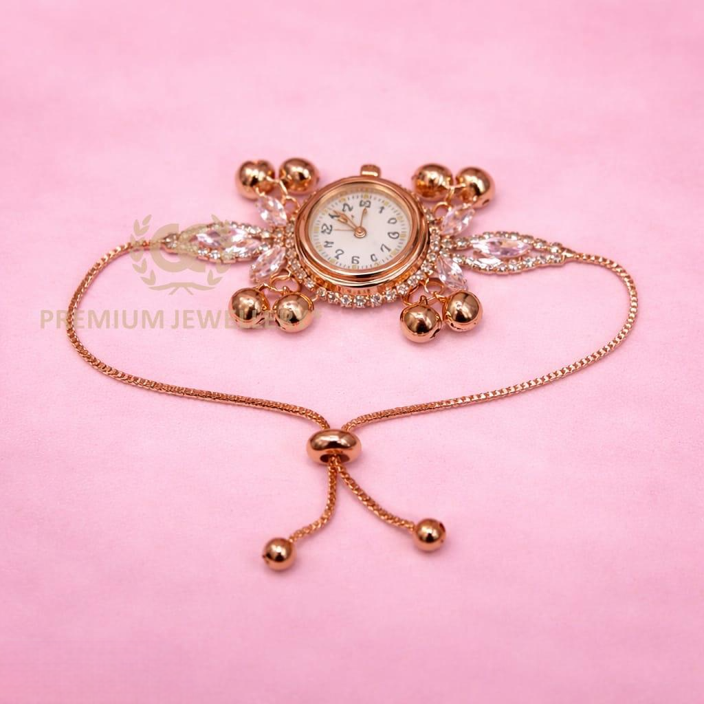 Trendy Rose Gold Kashmiri Watch with Ghunghru & AD Stones