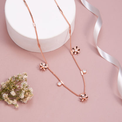 Stainless Steel Rose Gold Plated American Diamond Studded Necklace for Women