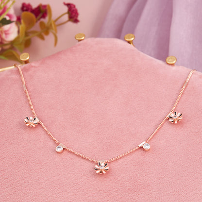 Stainless Steel Rose Gold Plated American Diamond Studded Necklace for Women