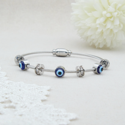 ✨ Rosegold Evil-Eye Charm Bracelet | Anti-Tarnish Premium Designer Magnetic Bracelet with Blue Charm for Girls and Women | Ideal for Special Occasions ✨