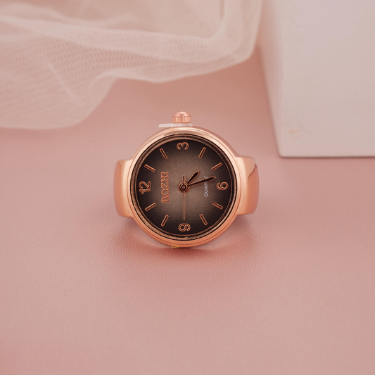 Rose Gold Ring Watch with Black Gradient Dial & Arabic Numerals