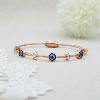✨ Rosegold Evil-Eye Charm Bracelet | Anti-Tarnish Premium Designer Magnetic Bracelet with Blue Charm for Girls and Women | Ideal for Special Occasions ✨