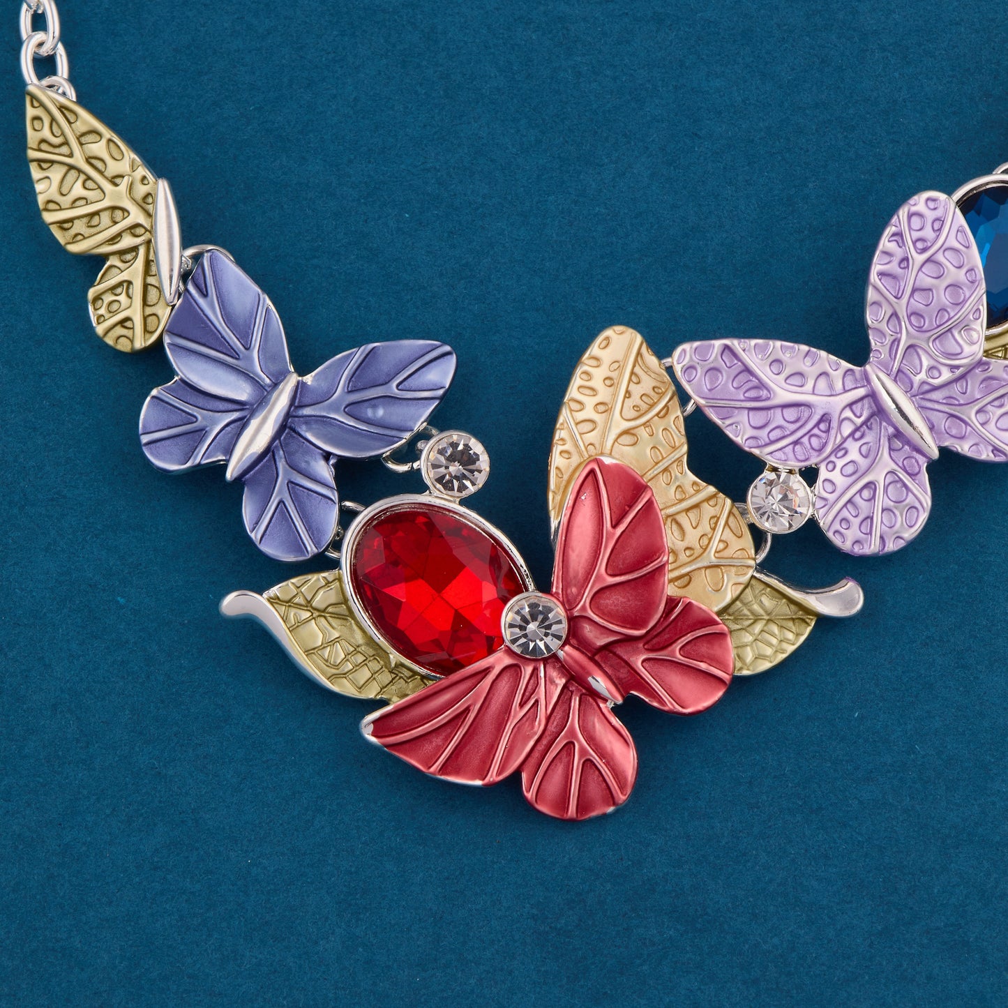 Multicolor Butterfly Necklace Set with Stud Earrings