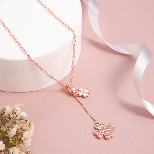 Rose Gold Clover Drop Pendant Necklace by GC Premium Jewellery