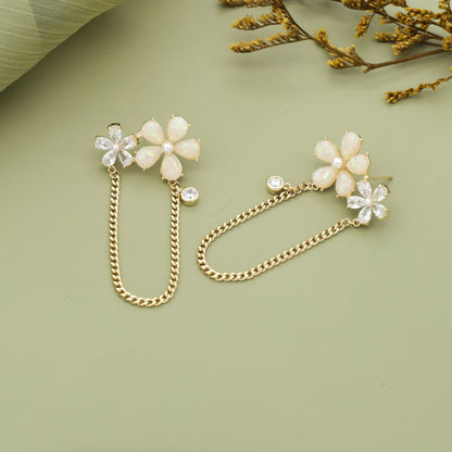 Delicate Floral Chain Earrings with Pearl and Crystal Accents
