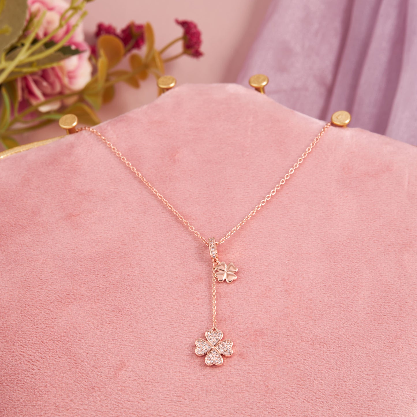 Rose Gold Clover Drop Pendant Necklace by GC Premium Jewellery