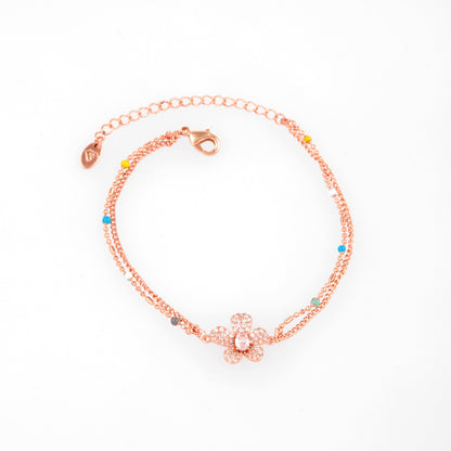 Stainless Steel Rose Gold-Plated AD Studded Clover Elegant Wraparound Bracelet