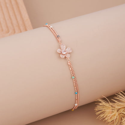 Stainless Steel Rose Gold-Plated AD Studded Clover Elegant Wraparound Bracelet