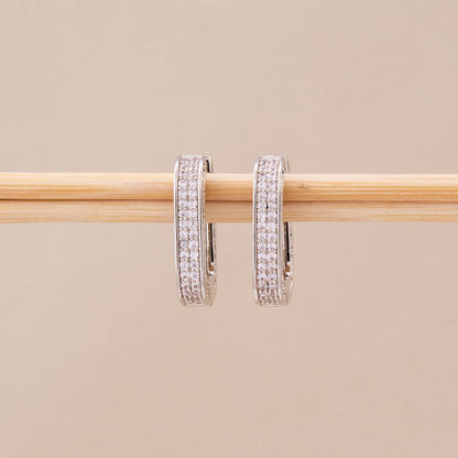 Silver Hoop Earrings with Sparkling CZ Accents