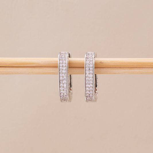 Silver Hoop Earrings with Sparkling CZ Accents