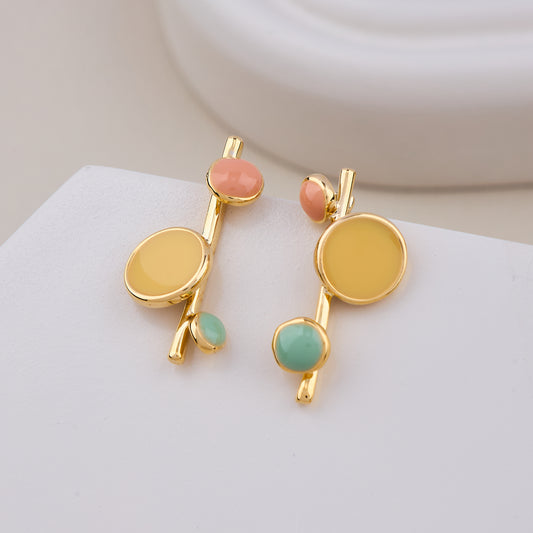 Multicolor Geometric Drop Earrings with Gold Accents