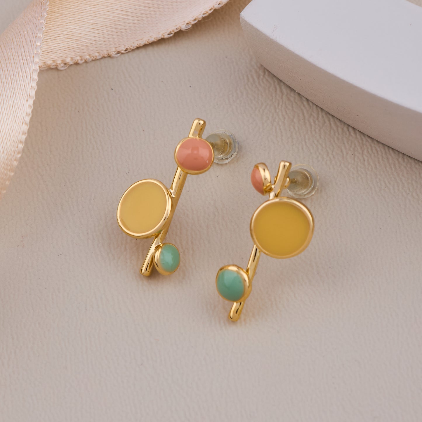 Multicolor Geometric Drop Earrings with Gold Accents