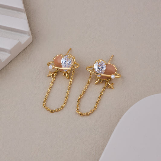 Galaxy Planet Drop Earrings with Crystal Center