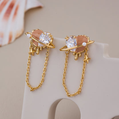 Galaxy Planet Drop Earrings with Crystal Center