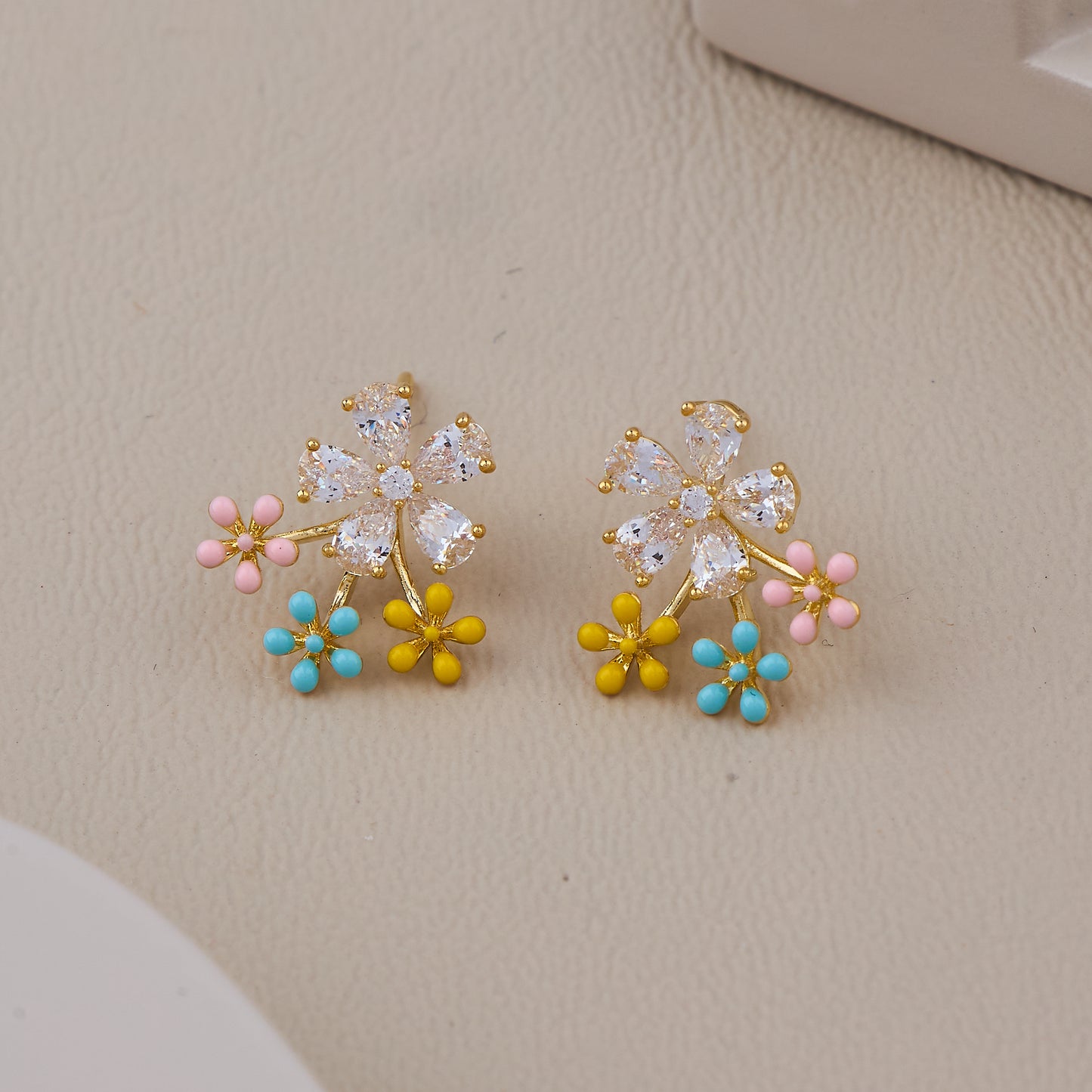 Colorful Floral Cluster Earrings with Crystal Petals